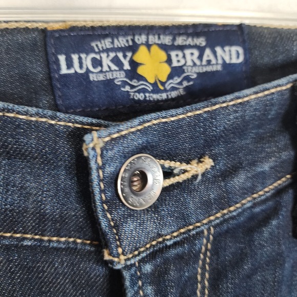 LUCKY BRAND Size 6 CATE BOOT Dark Blue Distressed Denim Boot Cut Jeans - Picture 5 of 13